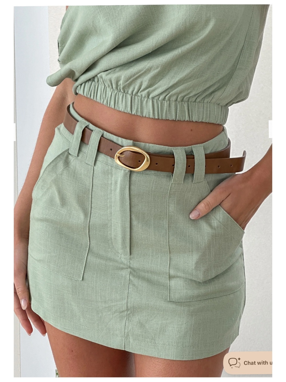 BILLYJ Charla Linen Blend Mini Skort 12 Green